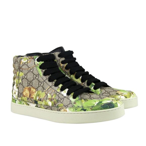 Gucci Men's Bloom Print Supreme GG Green Canvas Hi Top Sneakers Shoes 407342 - Picture 4 of 8